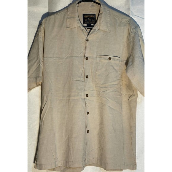 Vtg John Rich and Bros Woolrich Short Sleeve Button Up Shirt Men's L British Tan - Picture 5 of 6